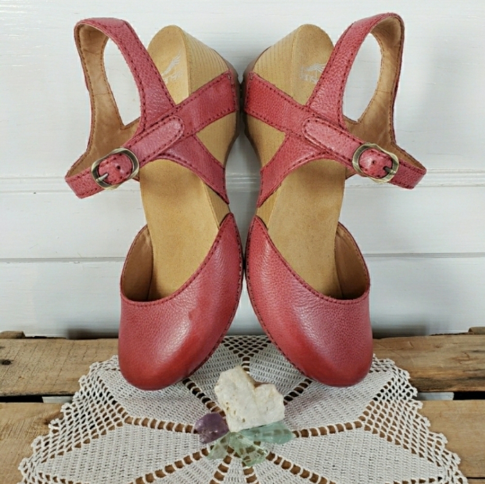 ⚘inQuire⚘AvaiLable!⚘Red Dansko Tiffani Strappy Clog Fairy Boho Cottage Prairie♡ - Picture 3 of 12